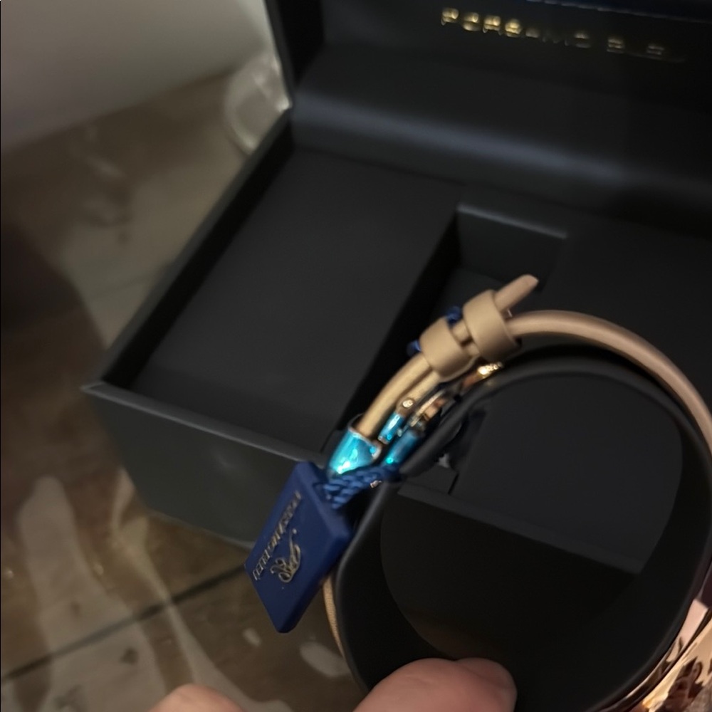 NIB Liza Automatic Satin Leather Porsamo Bleu Gold-Pearl Watch Topaz Bezel - Picture 11 of 11